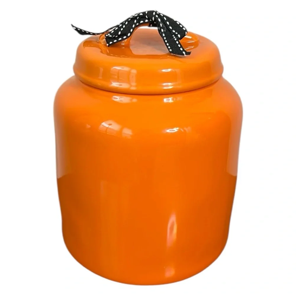 Rae Dunn Happy Halloween Orange Artisan Collection Canister Cookie Jar Seasonal